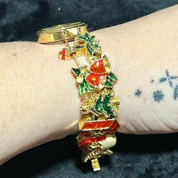 Jennie B Quartz Gold Plated Ladies Christmas Wrist Watch w/Sliding Charms - Picture 3 of 6